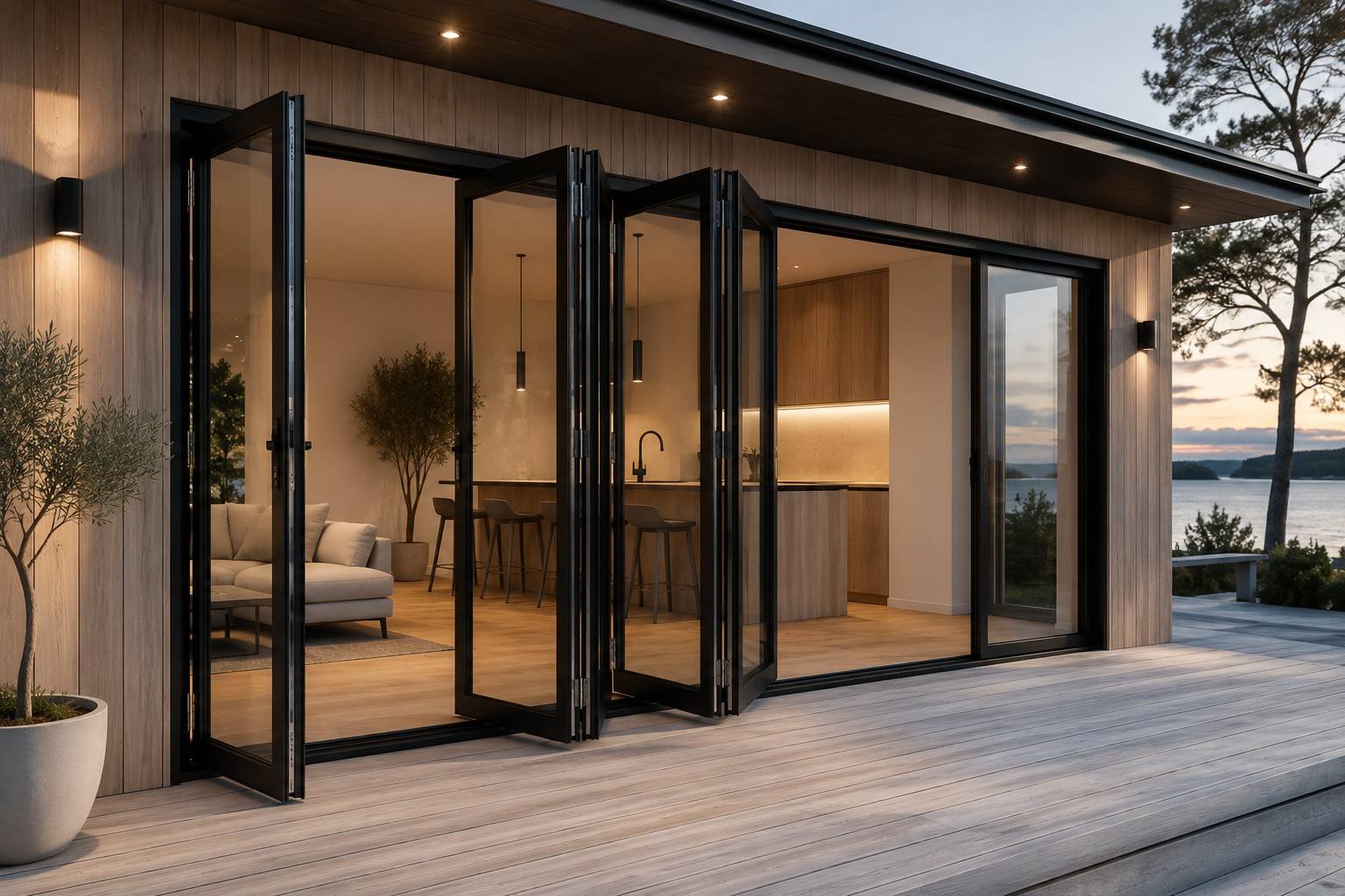 Måttbeställda aluminiumvikdörrar i modern villa